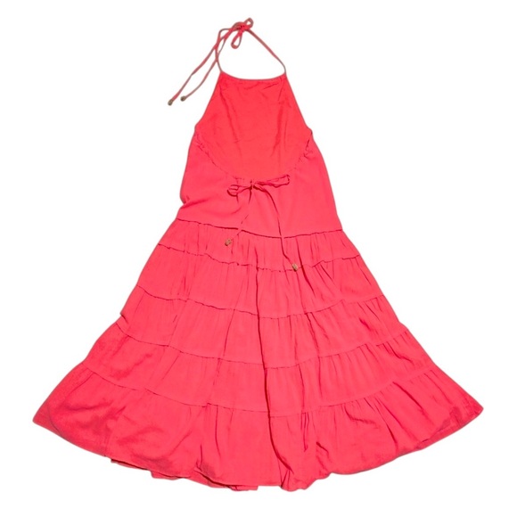 Free‎ People Coral Tiered Halter Maxi Dress XS Boho Festival Style - Picture 3 of 9